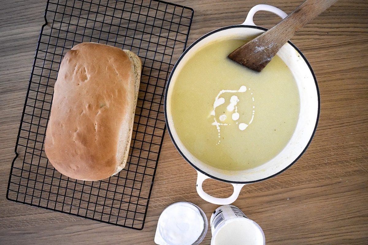 Apple and Parsnip Soup with bread and cream