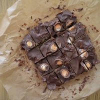 Top view of cream egg rocky road cut into squares