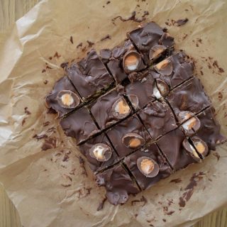 Top view of cream egg rocky road cut into squares