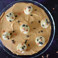 Top of Pumpkin Cheesecake on cake stand