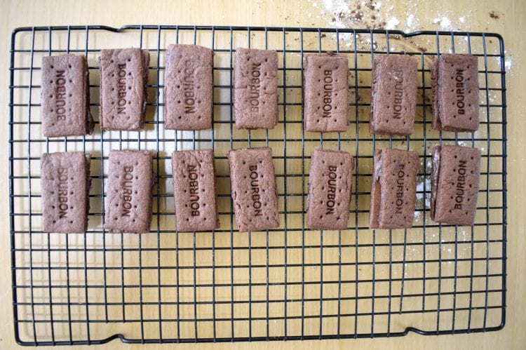 top view of biscuits lined up on a wire rack