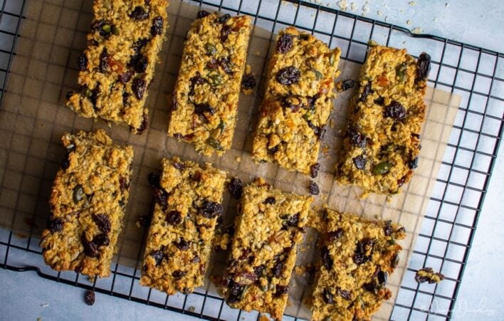 Fruity Flapjack on wire rack.