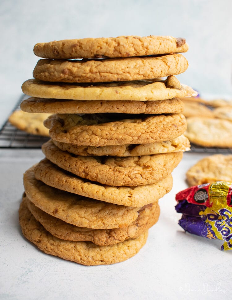 tall tower of creme egg cookies.