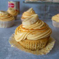 side view of banoffee cupcakes.