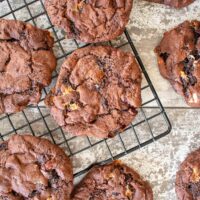 Rocky Road cookies, some on wire rack, others on side.
