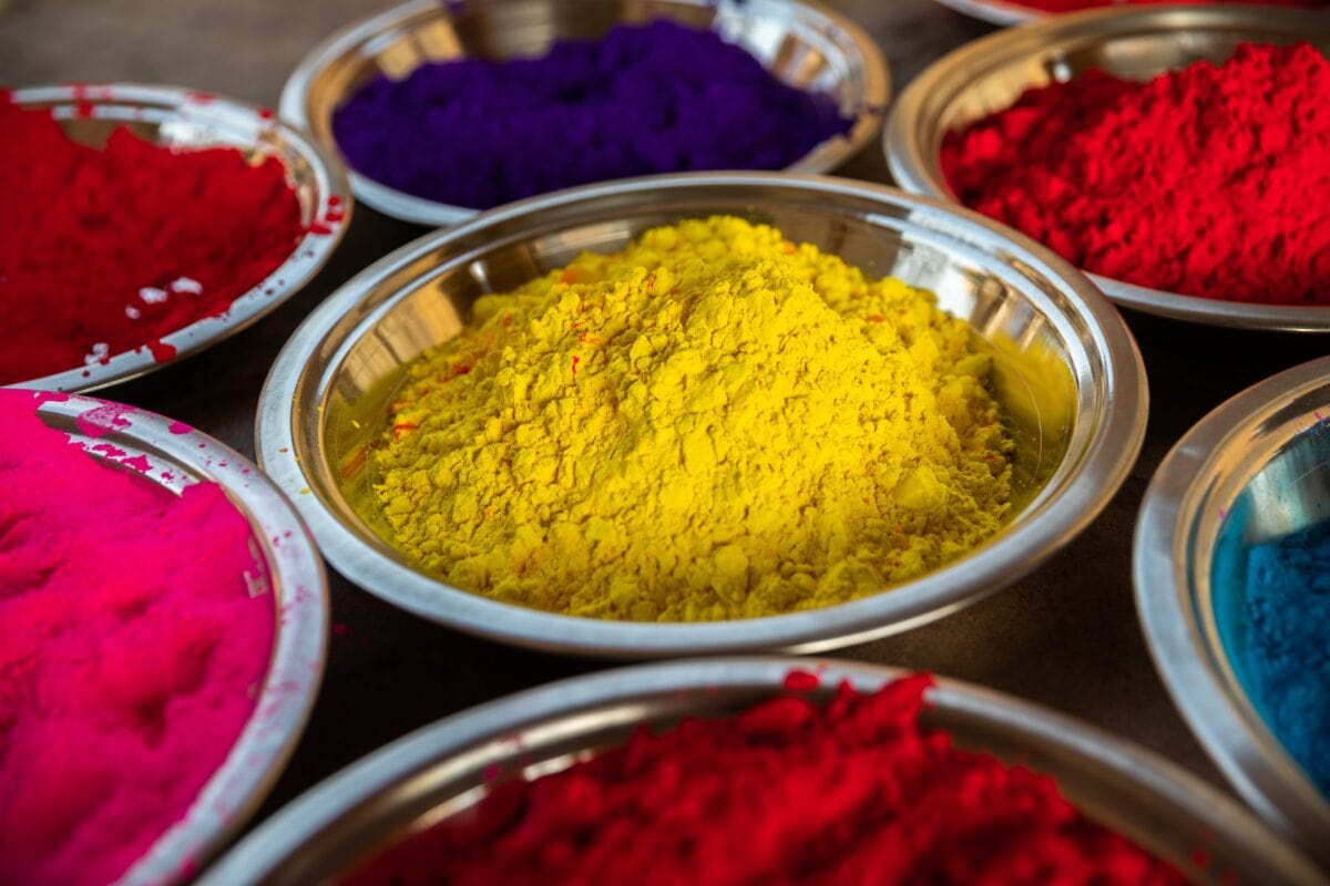 spices in large silver bowls.