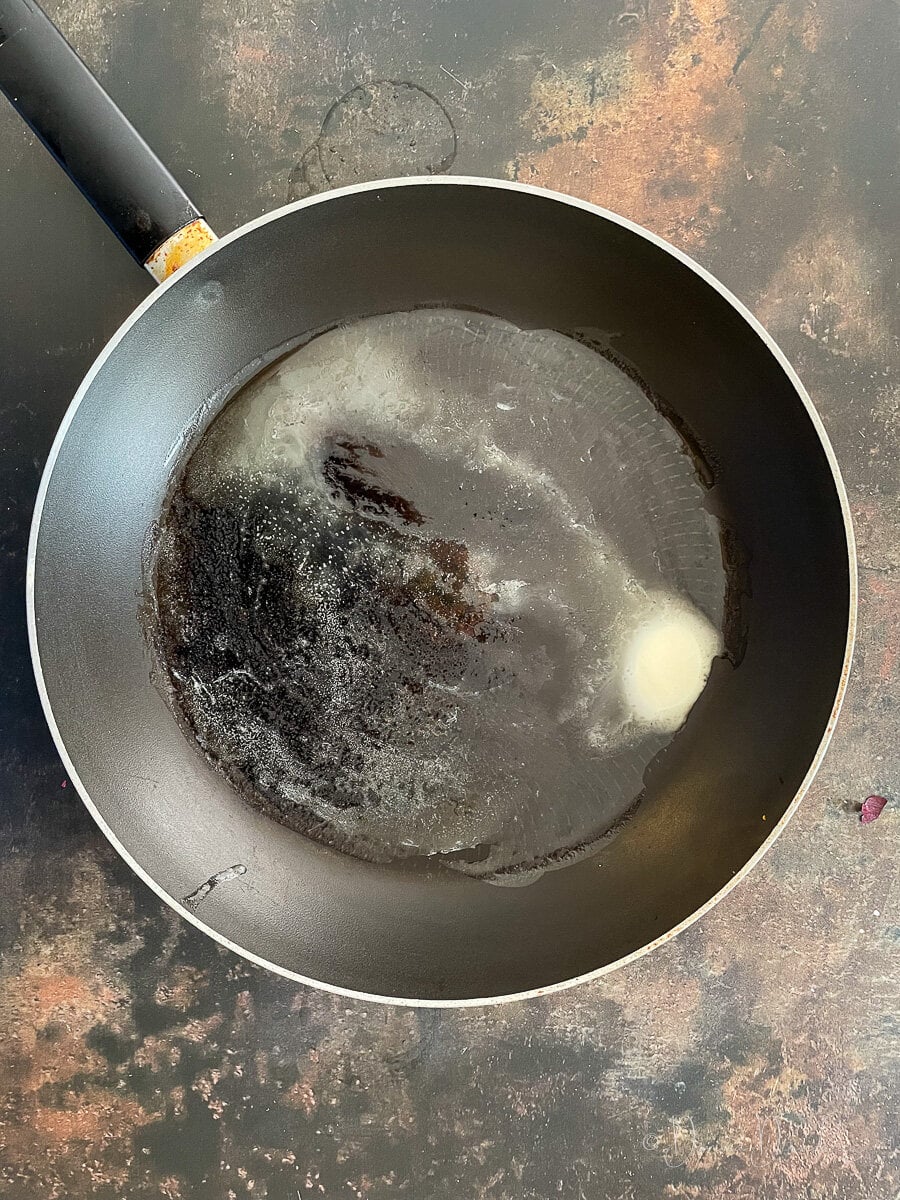 knob of butter melting in large frying pan.
