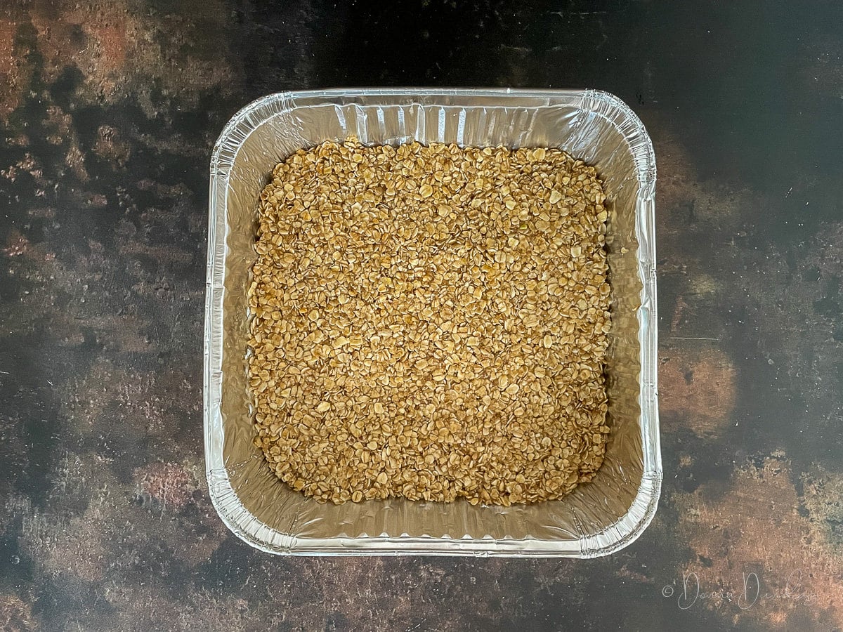 bottom layer of flapjack in tin.