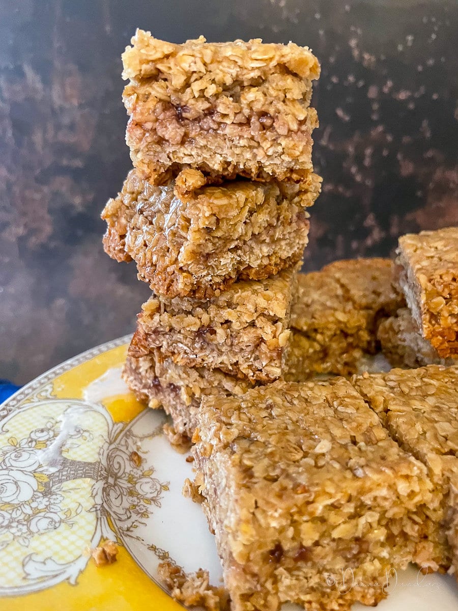 squares of air fryer flapjack in stack.