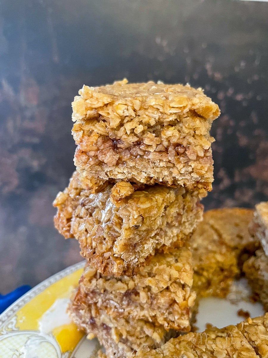 squares of air fryer flapjack in stack.