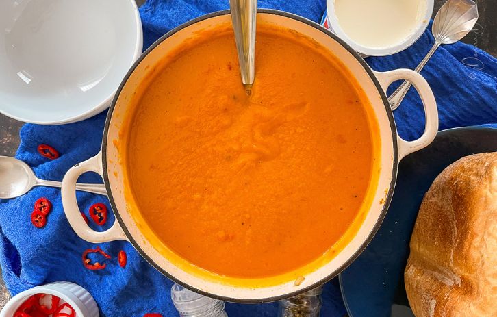 Sweet Potato Soup in large cast iron dutch oven.