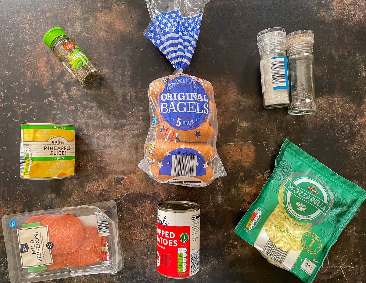 ingredients for pizza bagels.