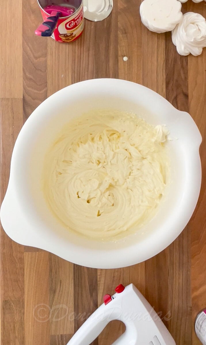 mixed lemon ice cream in mixing bowl.