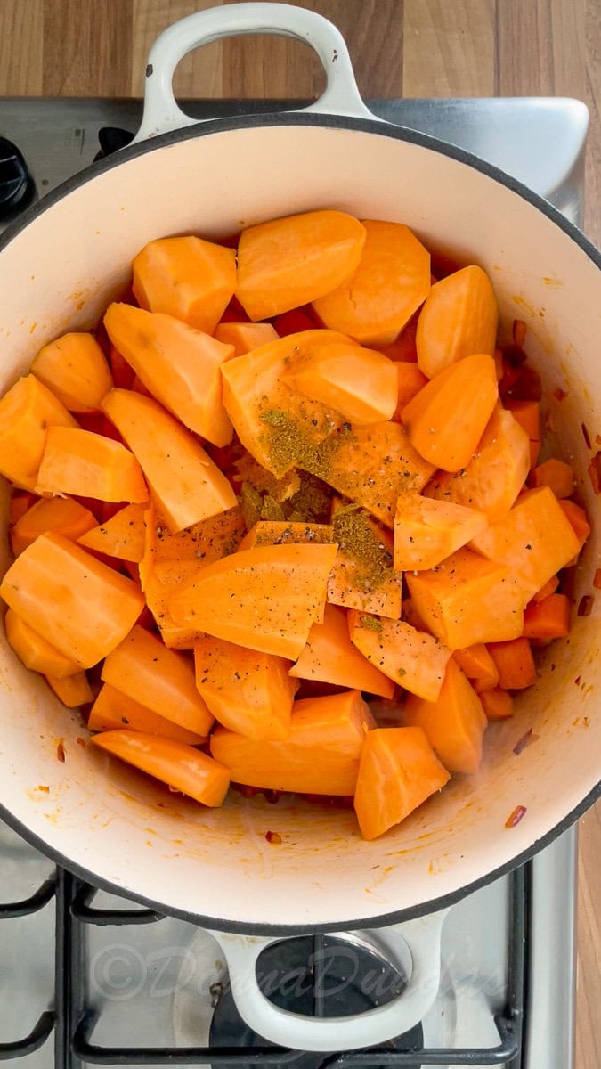 curry powder added to sweet potatoes.