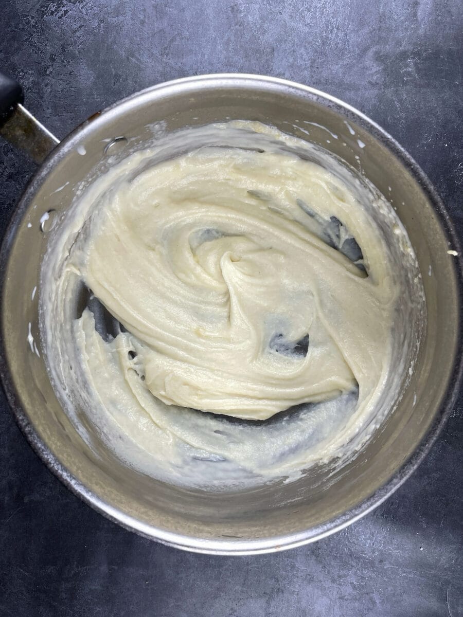 cheese sauce in pan.