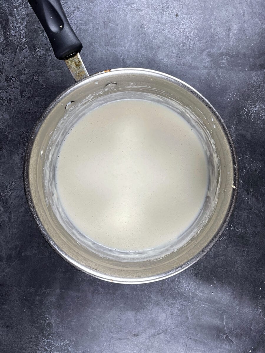 cheese sauce in pan.